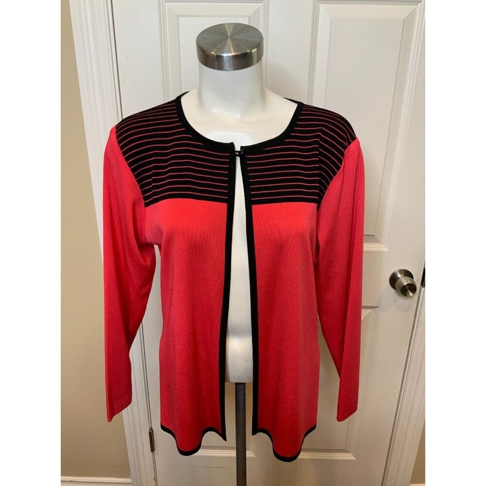 Exclusively Misook Pink Blue Striped Cardigan Sweater Petite, Size Small